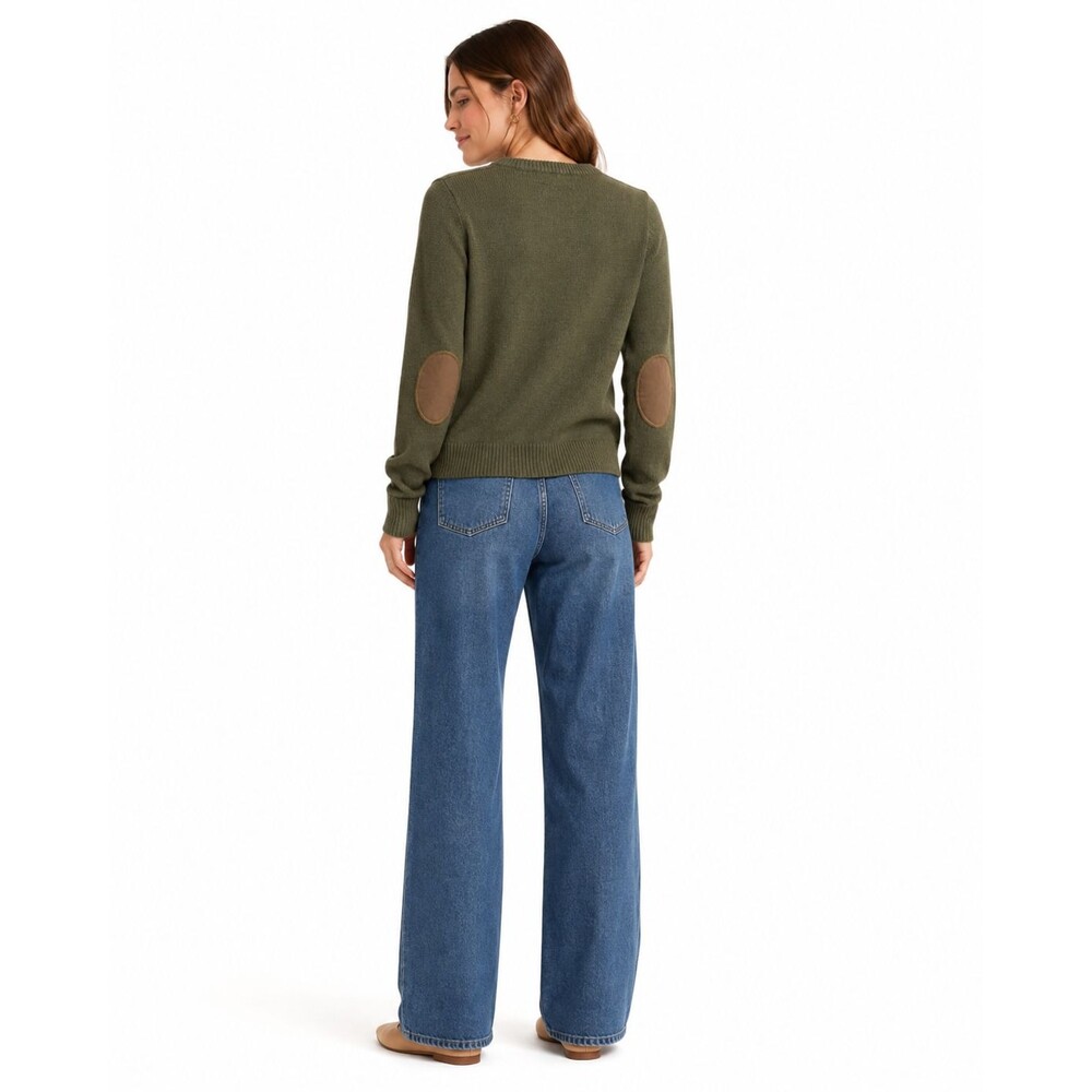 Zara Angora Blend Sweater Sz Medium Knit Olive Green Twill Elbow Patches Ribbed